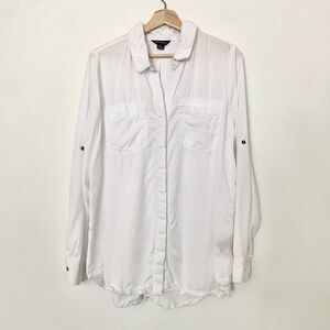 Terre Bleue Sustainable Lyocell White Flowy Casual Button Down LongSleeved Shirt